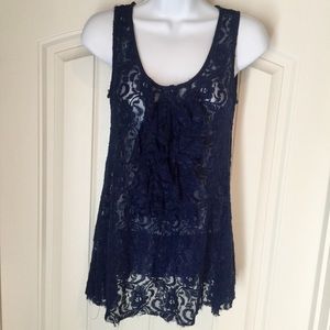 BKE Boutique Navy full lace ruffle chest tank S